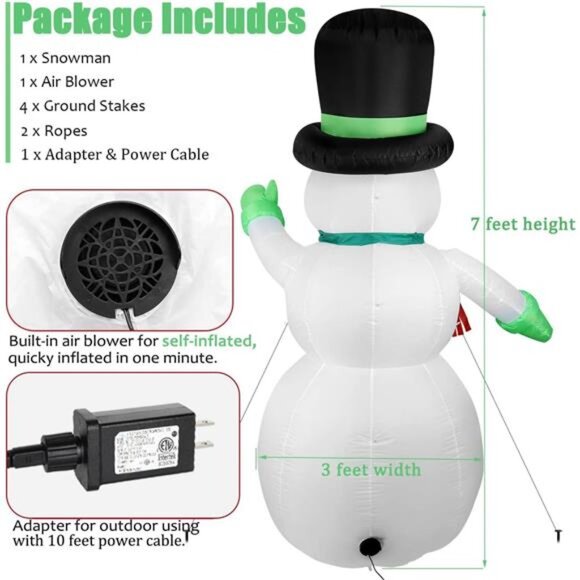 7 FT Christmas Inflatables Snowman Outdoor Yard Decorations, Christmas Blow up - Picture 6 of 7
